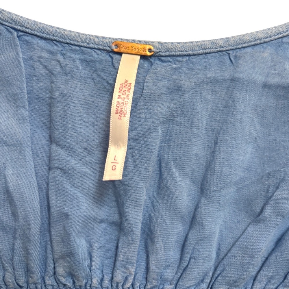 Free People String Of‎ Hearts Boho Blue Maxi Dress Blue Cutout Smocked Large - Picture 5 of 11